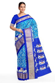 Handwoven ikat pure silk saree in  copper sulphate  blue with combination of navratan & diamond pattern.