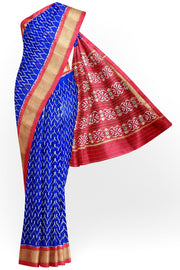 Handwoven ikat pure silk saree in geometric pattern pattern with floral motifs in pallu.