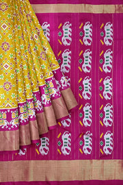 Handwoven Ikat pure silk saree in navratan pattern with a skirt border.