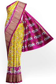 Handwoven Ikat pure silk saree in navratan pattern with a skirt border.