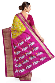 Handwoven Ikat pure silk saree in navratan pattern with a skirt border.