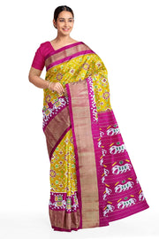 Handwoven Ikat pure silk saree in navratan pattern with a skirt border.