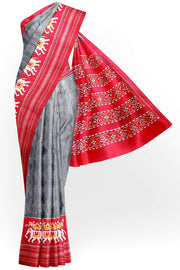Handwoven  ikat pure silk saree in grey in geometric pattern