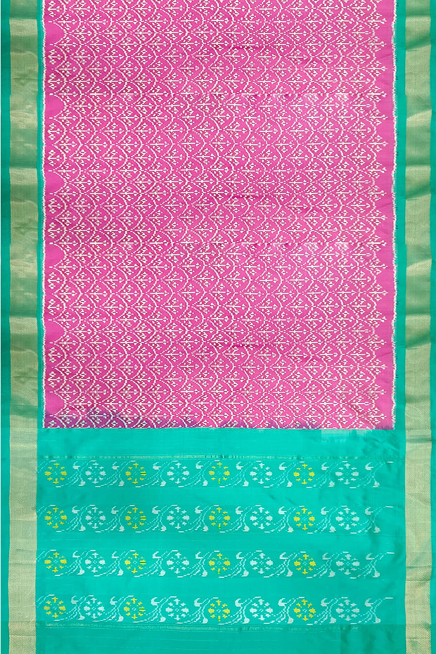 Handwoven  ikat pure silk saree in  pink with floral motifs
