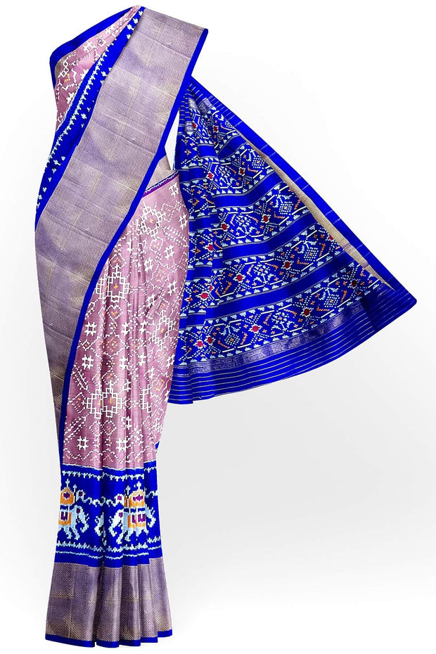 Handwoven ikat pure silk saree in mauve in pan bhat pattern