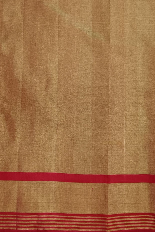 Ikat silk tissue saree in off white & red in pan bhat pattern