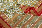 Ikat silk tissue saree in off white & red in pan bhat pattern