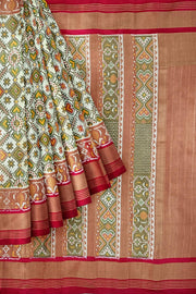 Ikat silk tissue saree in off white & red in pan bhat pattern