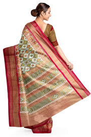 Ikat silk tissue saree in off white & red in pan bhat pattern