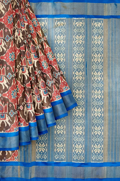 Ikat silk tissue saree in blue in chabdi kunj (elephant in circle) pattern.