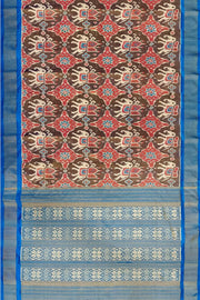 Ikat silk tissue saree in blue in chabdi kunj (elephant in circle) pattern.