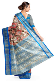Ikat silk tissue saree in blue in chabdi kunj (elephant in circle) pattern.