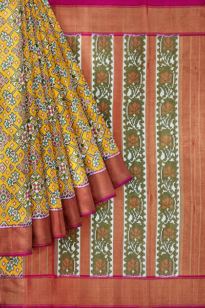 Ikat silk tissue saree in mustard in navratan pattern