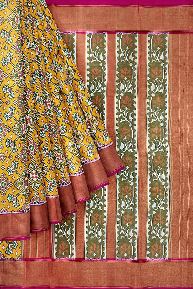 Ikat silk tissue saree in mustard in navratan pattern
