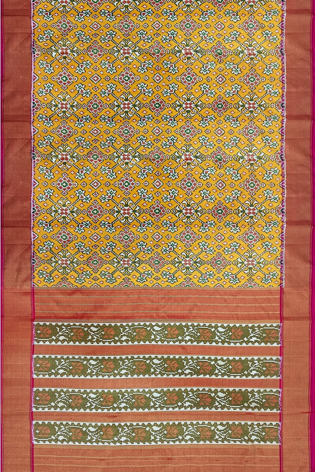 Ikat silk tissue saree in mustard in navratan pattern