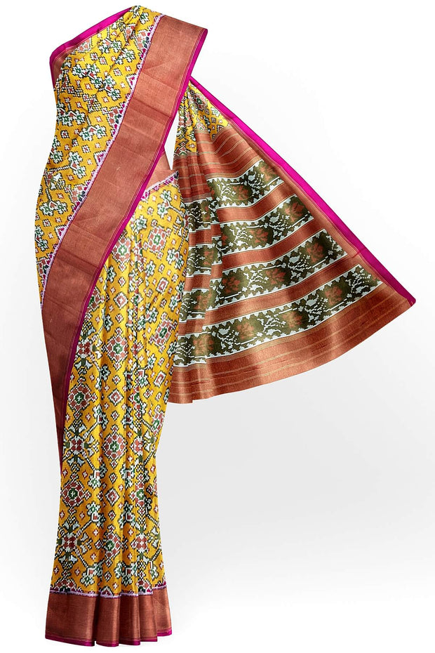Ikat silk tissue saree in mustard in navratan pattern