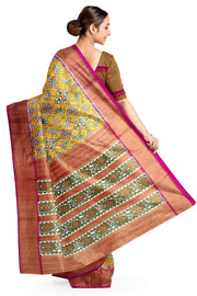 Ikat silk tissue saree in mustard in navratan pattern
