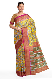 Ikat silk tissue saree in mustard in navratan pattern