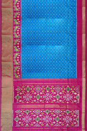 Handwoven ikat pure silk saree in blue in fine checks
