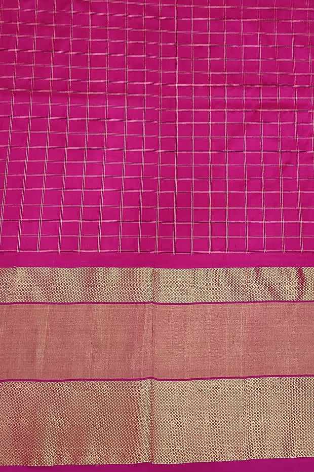 Handwoven ikat pure silk saree in  yellow in fine checks with bird motifs in skirt border