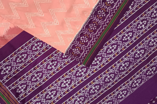 Handwoven Ikat pure silk saree in peach in zig zag pattern