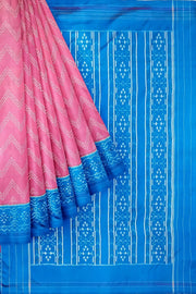 Handwoven Ikat pure silk saree in pink in zig zag pattern