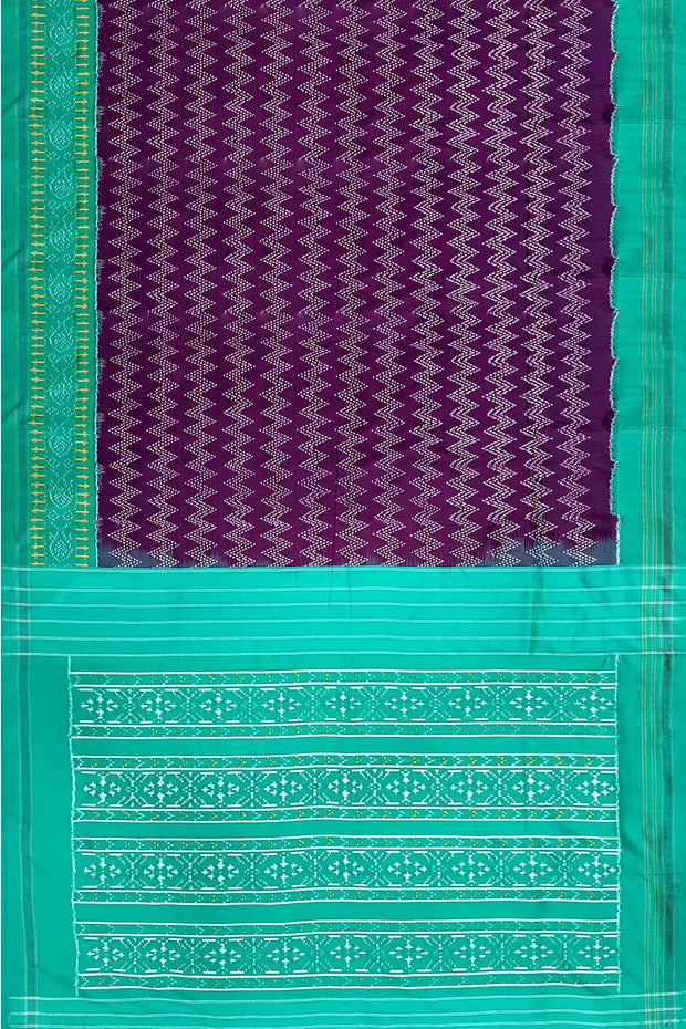 Handwoven Ikat pure silk saree in purple in zig zag pattern