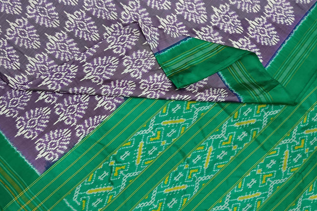 Ikat pure silk saree in lavender in  floral pattern with contrast pallu