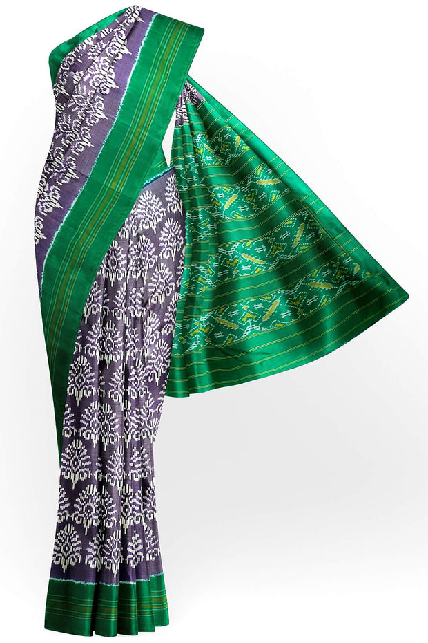 Ikat pure silk saree in lavender in  floral pattern with contrast pallu