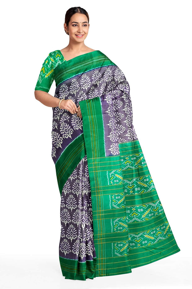 Ikat pure silk saree in lavender in  floral pattern with contrast pallu