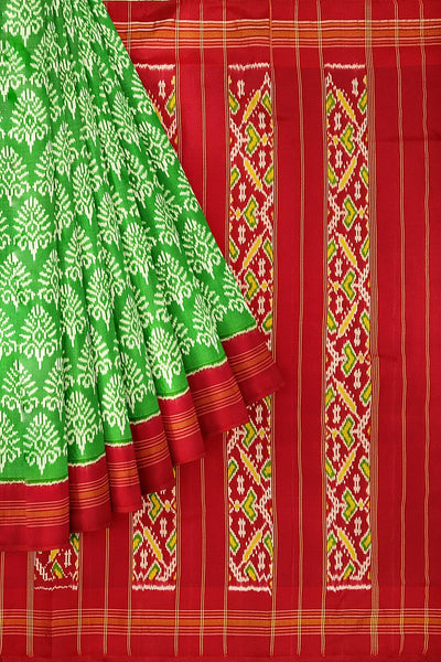 Ikat pure silk saree in mint green in  floral pattern with contrast pallu