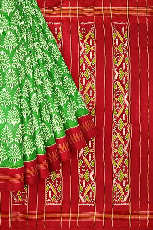 Ikat pure silk saree in mint green in  floral pattern with contrast pallu