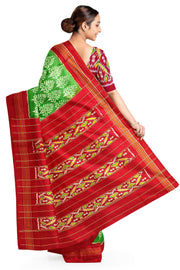 Ikat pure silk saree in mint green in  floral pattern with contrast pallu