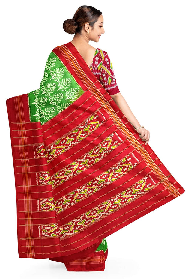Ikat pure silk saree in mint green in  floral pattern with contrast pallu