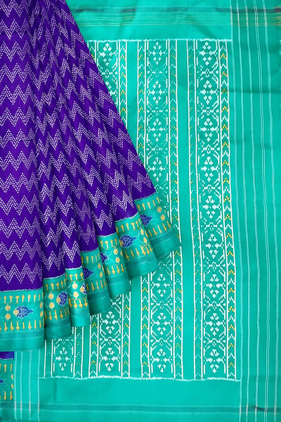 Ikat pure silk saree in violet in zig  zag pattern