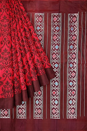 Ikat pure silk saree in red  with floral pattern