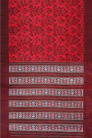 Ikat pure silk saree in red  with floral pattern