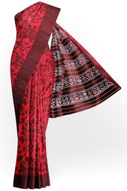 Ikat pure silk saree in red  with floral pattern