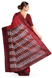 Ikat pure silk saree in red  with floral pattern