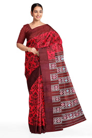 Ikat pure silk saree in red  with floral pattern