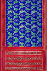 Ikat pure silk saree in blue with parrot motifs