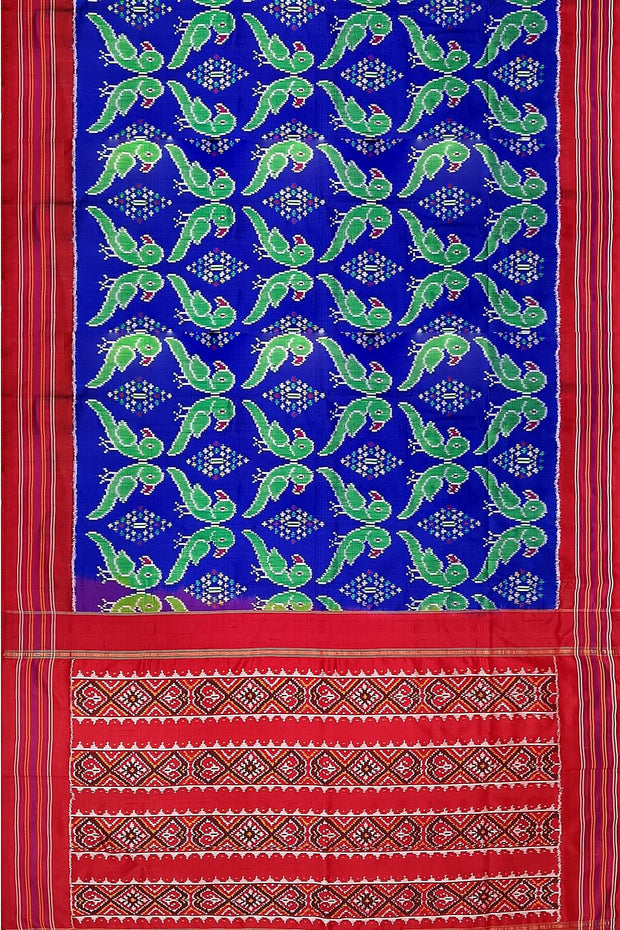 Ikat pure silk saree in blue with parrot motifs