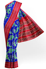 Ikat pure silk saree in blue with parrot motifs