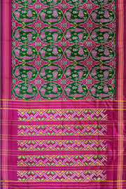 Ikat pure silk saree in bottle green in fish pattern