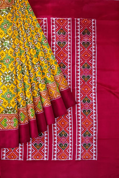 Ikat pure silk saree in mustard in navratan pattern