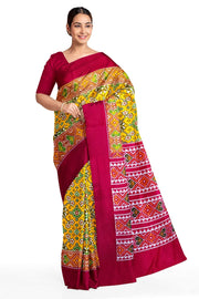 Ikat pure silk saree in mustard in navratan pattern