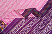 Ikat pure silk saree in pink in zig  zag pattern with contrast pallu