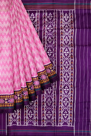 Ikat pure silk saree in pink in zig  zag pattern with contrast pallu