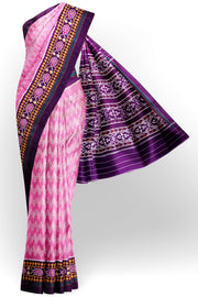 Ikat pure silk saree in pink in zig  zag pattern with contrast pallu