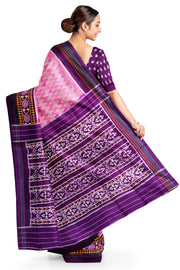 Ikat pure silk saree in pink in zig  zag pattern with contrast pallu